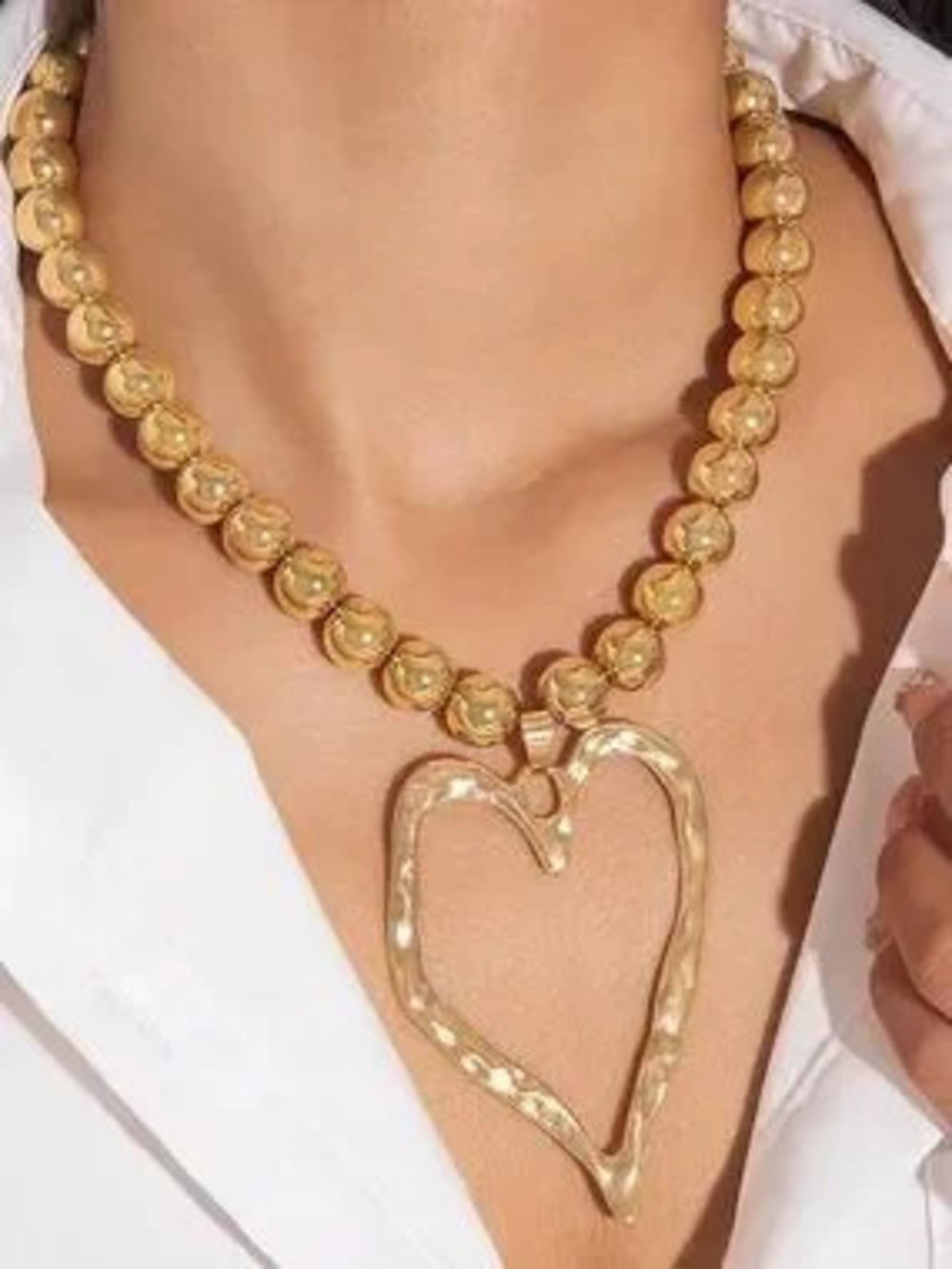 Anthropologie Gold Tone Heart Pendant Beaded Necklace - Women Jewelry